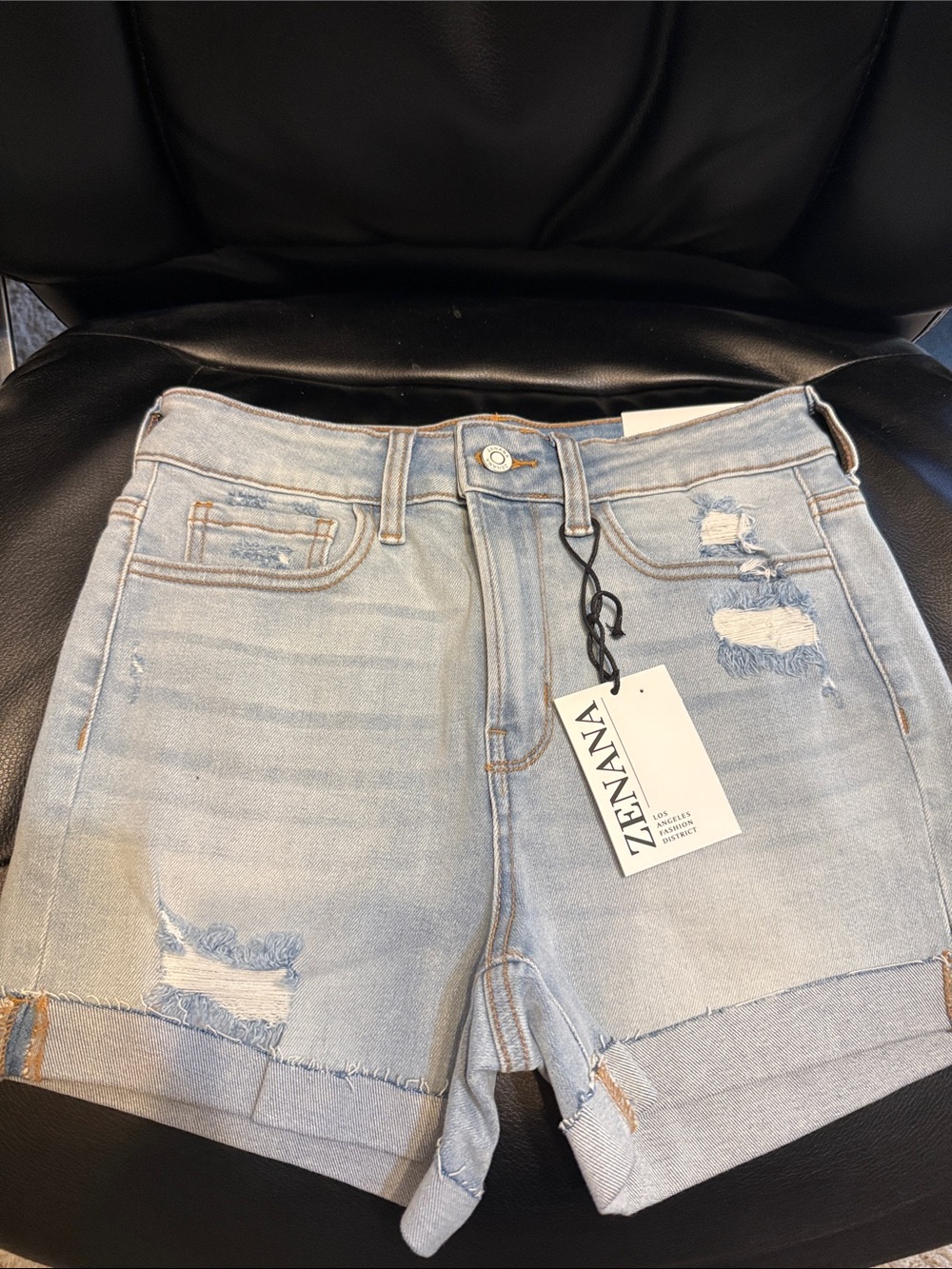 Zenana Outfitters Light Blue Distressed Denim Shorts brand new size small.